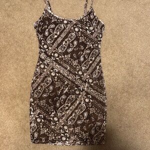 Bear Dance Brown and Cream Paisley Mini Dress